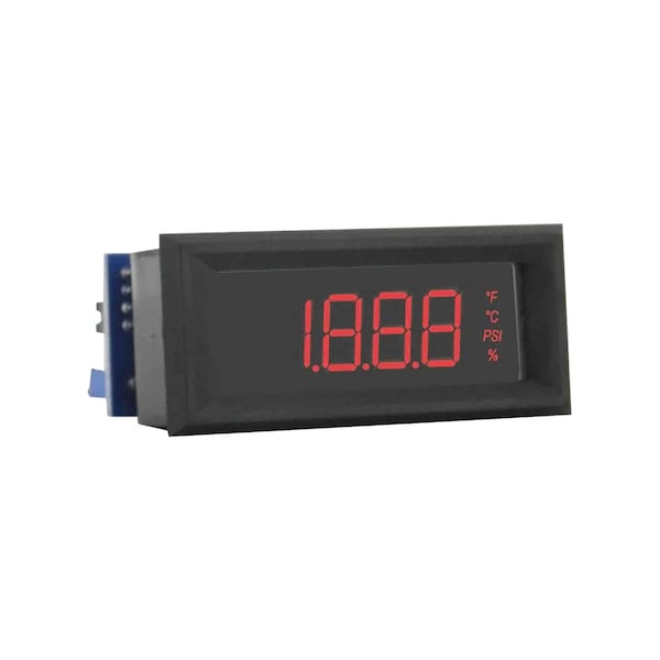 LCD digital process meter, loop powered 4 to 20 mA, red segments.